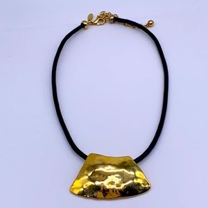 Chico's Hammered Gold Pendant Black Cord Necklace